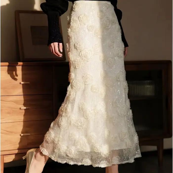 Jupe longue sirène à sequins pour femme