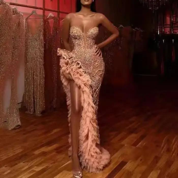 Robe Bustier longue à franges et paillettes, Sexy, col en v, mode femme, jupe en Fiber de Polyester, nouvelle collection printemps