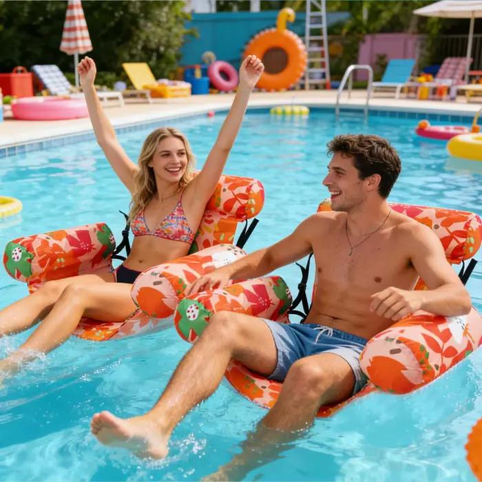 Fauteuil flottant gonflable pour piscine, hamac aquatique, chaise inclinable avec dossier pliable et siège en maille pour adultes et enfants, idéal pour la rivière, le lac et les moments de détente es