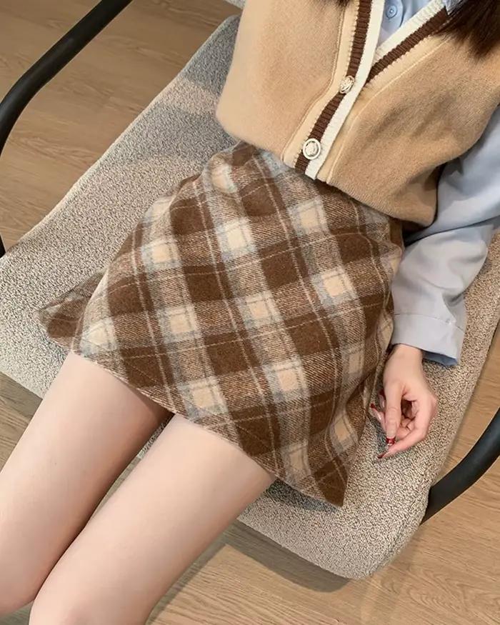Jupe demi-plaid A-Word en laine de luxe
