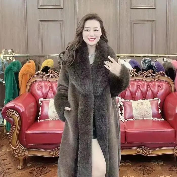 Manteaux en fausse fourrure pour femmes, manteau Long épais et chaud, col rabattu, point ouvert, vestes d'extérieur de printemps, épissure élégante, automne hiver