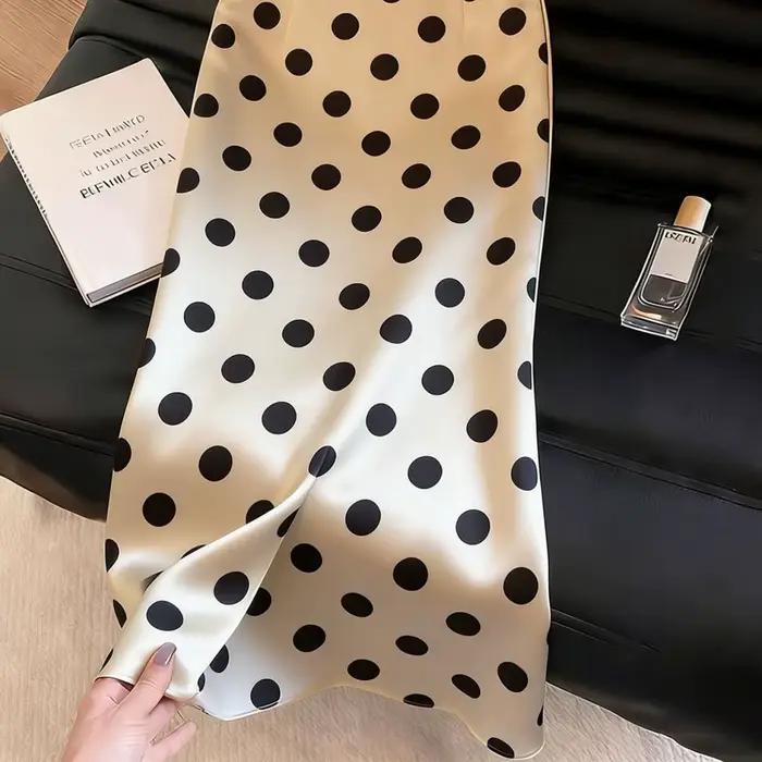 Jupe à pois abricot pour femme, nouvelle collection printemps-été 2026, taille haute, coupe ample, élégante