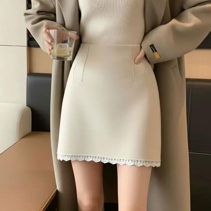 Jupe mi-longue en laine pour automne et hiver