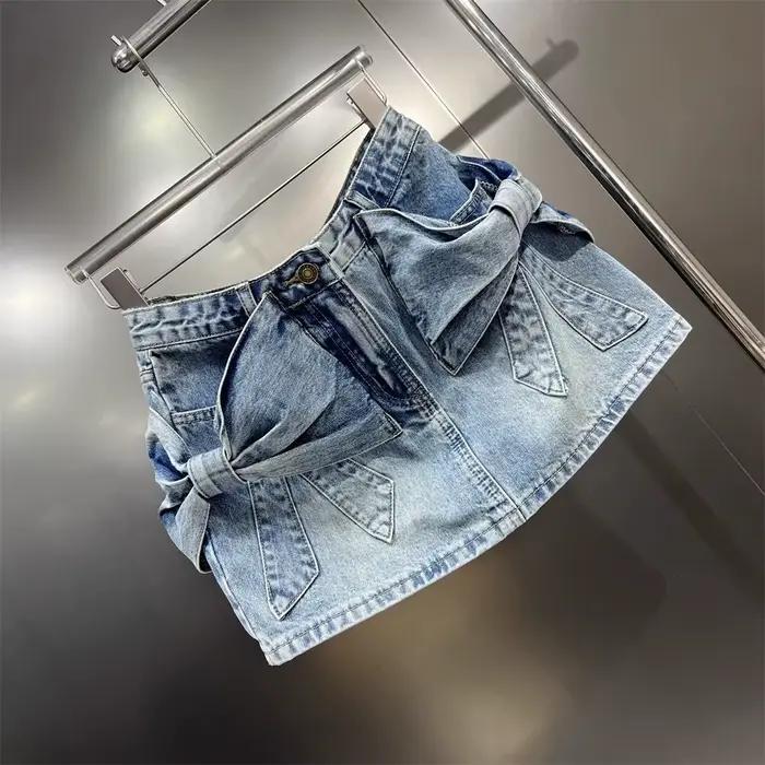 Jupe courte en jean 3D à nœud pour femme