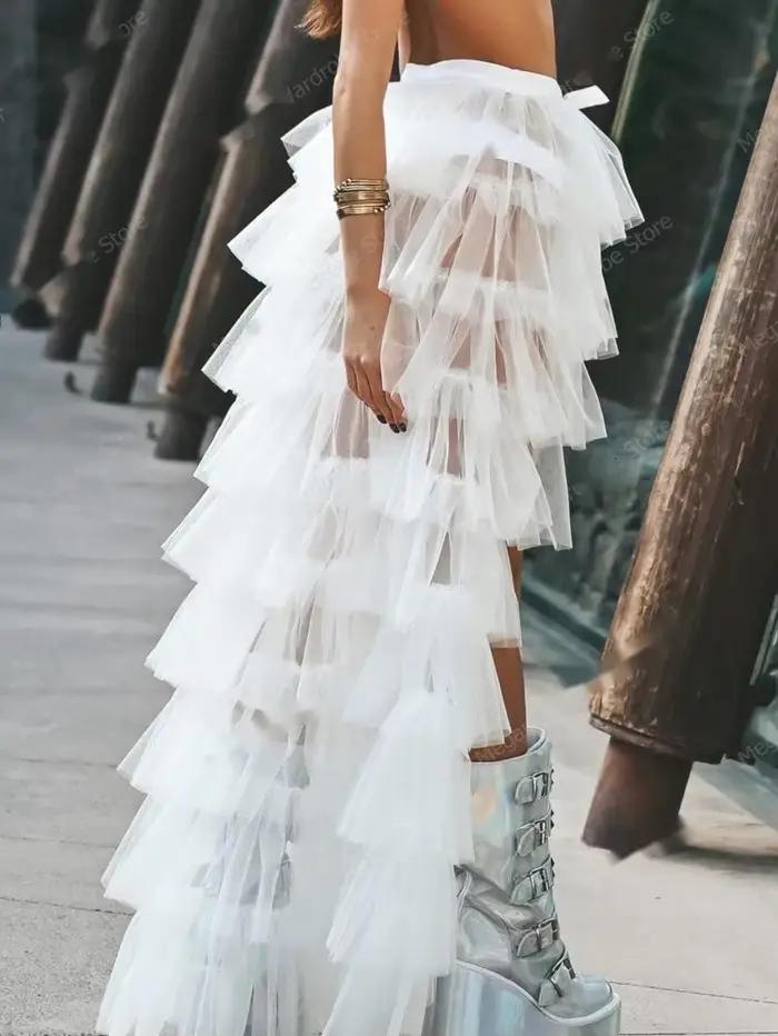 Jupe portefeuille en Tulle blanc à volants pour femmes