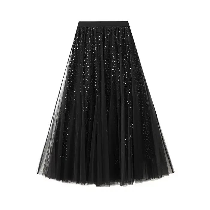 Jupe longue élégante en maille à paillettes pour femmes