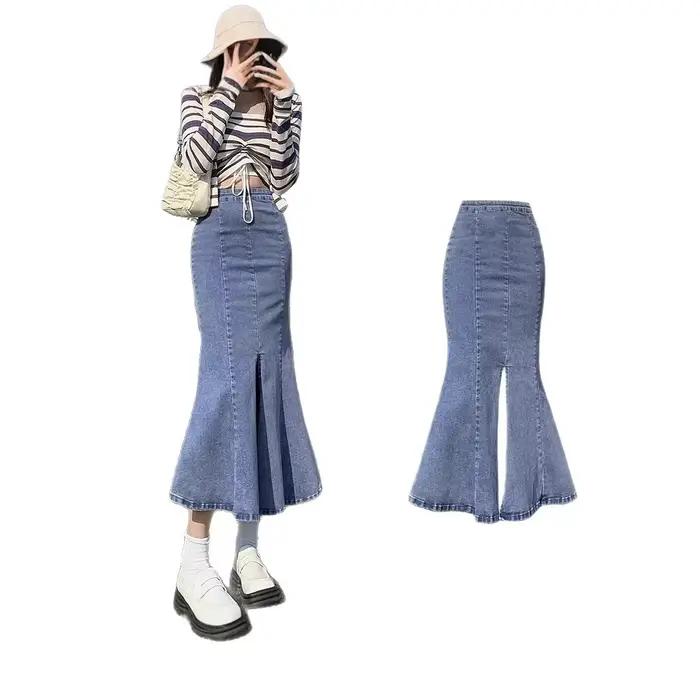 Jupe en jean mi-longue pour femme