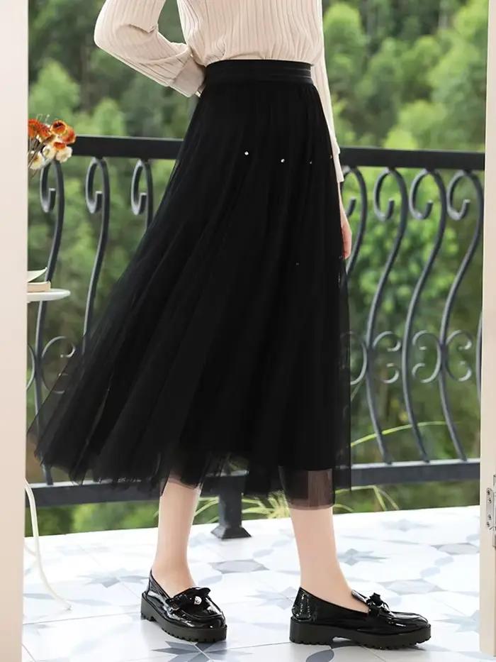 I BELIEVE YOU-Jupes en maille pour femme, élastique, ligne haute, perlée, élégante, bureau, gâteau, dame, automne, nouveau, 2024, 2243025791