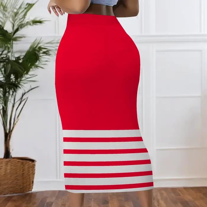 Jupe rayée rouge, jupe crayon midi