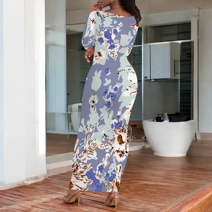 Robe portefeuille à manches longues, Sexy, col bateau, moulante, longueur cheville, fleur, Maxi, robes flatteuses pour cacher le ventre, automne