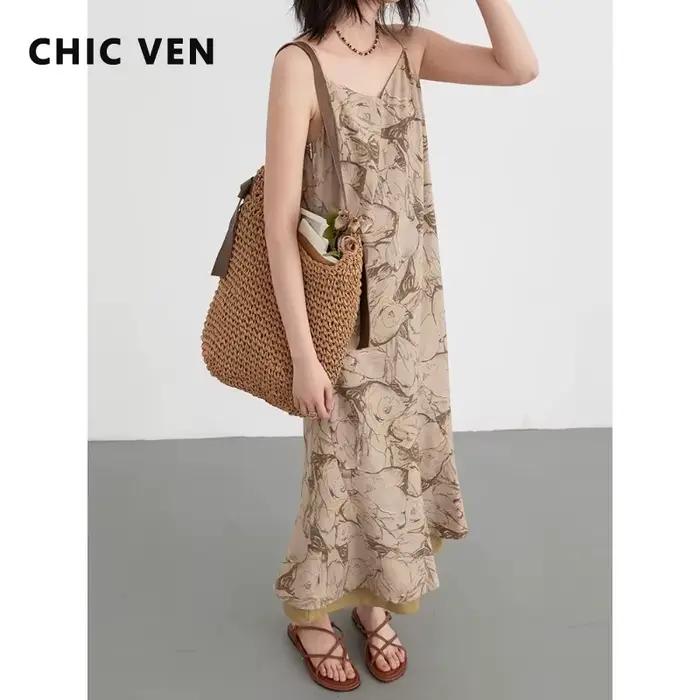 Robe Chic Ven Camisole Style Rétro Ample Col en V Pour Plage Vacances Printemps Ete Polyester Noire Verte