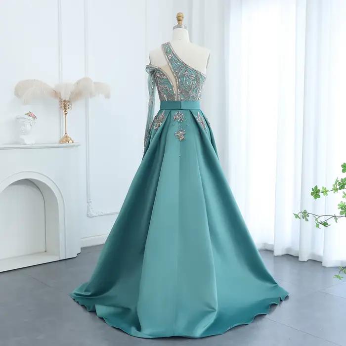 Sharon Said luxe Turquoise une épaule robe de soirée avec surjupe pour les femmes de mariage robe de bal arabe SS307 personnalisé