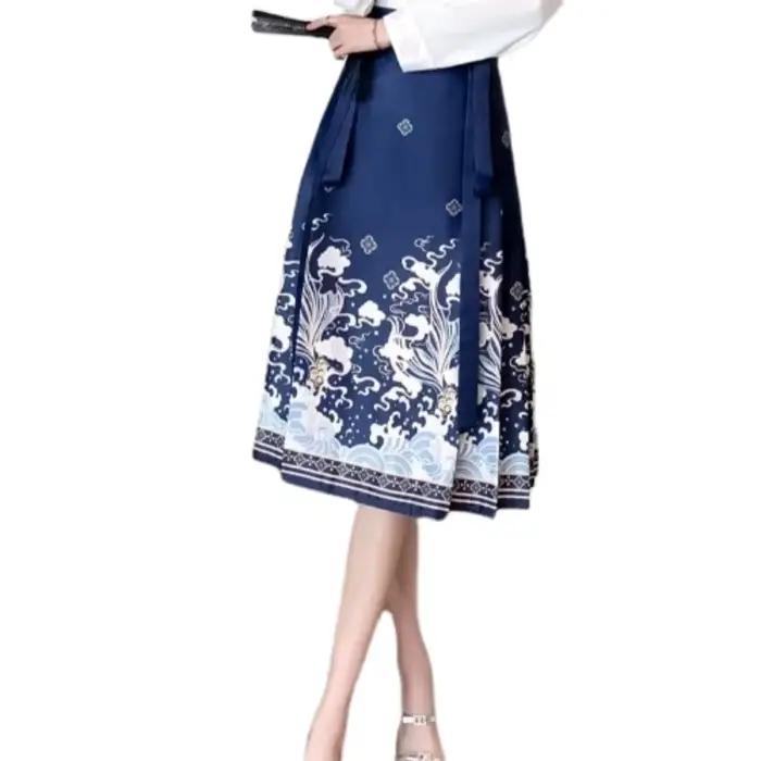Jupe visage de cheval améliorée de style chinois pour femmes, jupes Hanfu Piedmont, tenues de rue pour dames, nouveau, printemps et été, 2024