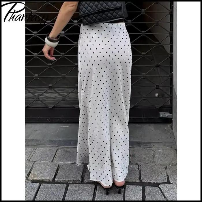 Jupe longue sirène en satin à pois pour femme