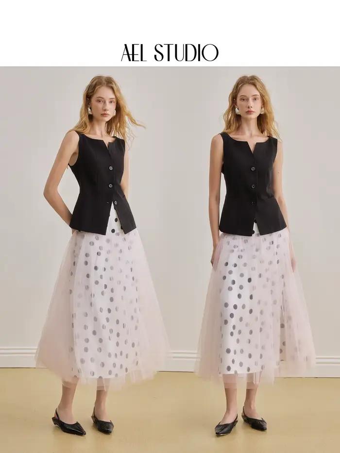 AEL Original French Elegant A Swing Skirt 2026 Nouvelle Jupe d'été ample en maille à pois pour femme