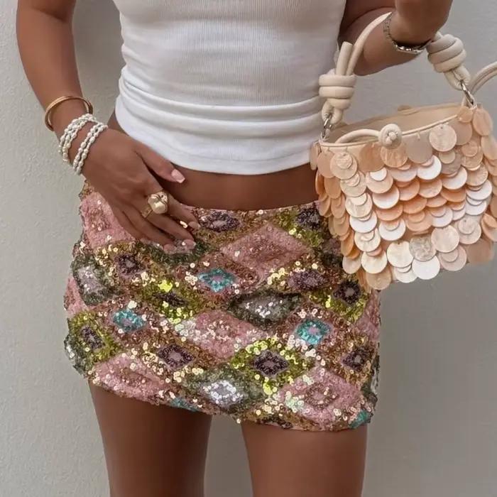 Mini-jupe Y2K scintillante à sequins pour femme