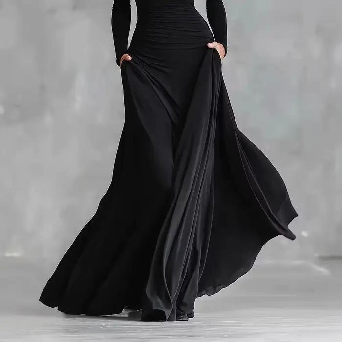 Robe longue noire Simple et élégante pour femmes