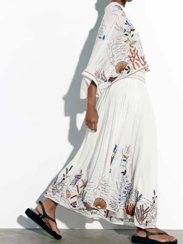 Jupe Longue Brodée à Taille Moyenne pour Femme, Inspiration Boho, Nouvelle Collection d'Été