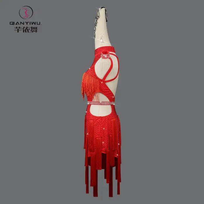 Robes de soirée rouges pour femmes, costume de danse latine élégant, compétition 2026, jupe à franges pour filles, vêtements de danse mi-longs, costume de samba pour bal  fille robes soirée costume ju