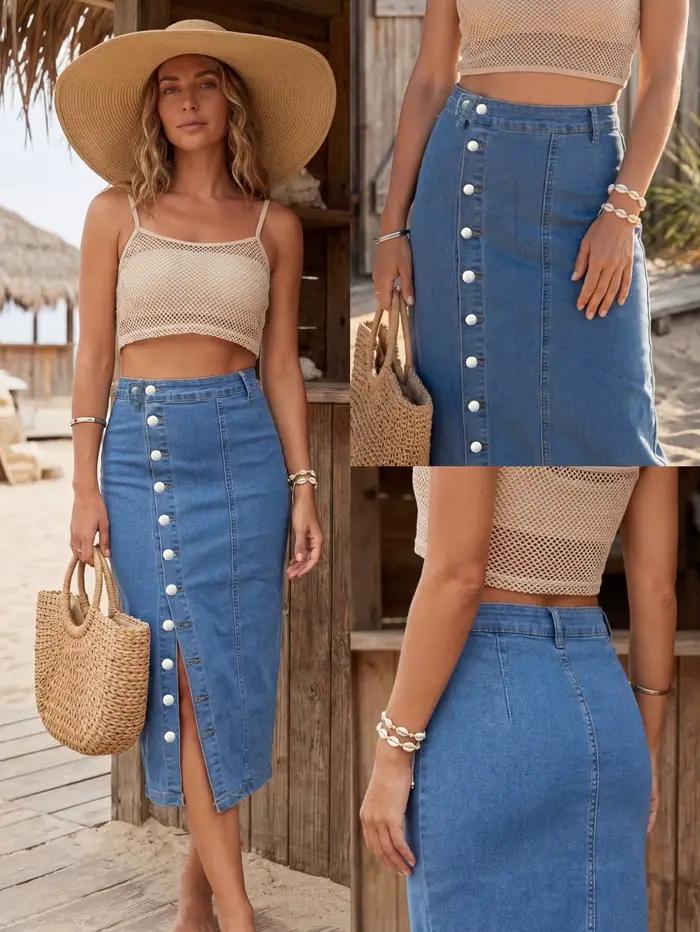 Jupe gothique en jean pour femmes style unique fermeture boutonnée printemps été plage carnaval occassions multiples