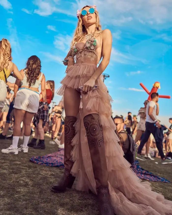 Jupe haute et basse en tulle superposé rose poussiéreux pour femmes