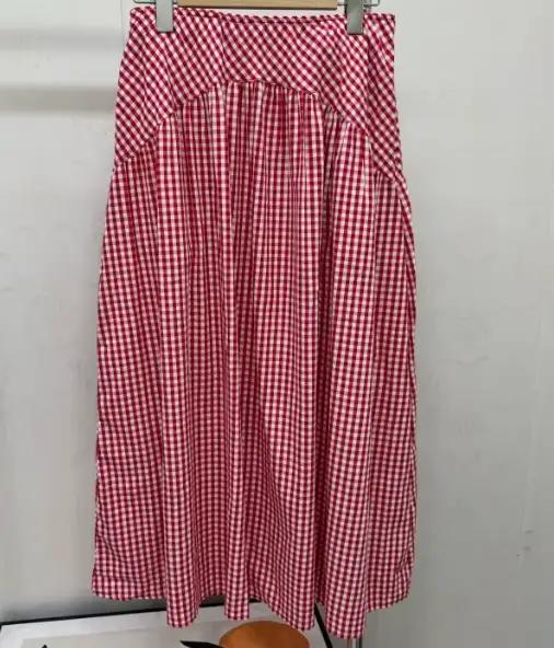 Jupe longue rétro à carreaux taille haute pour femme