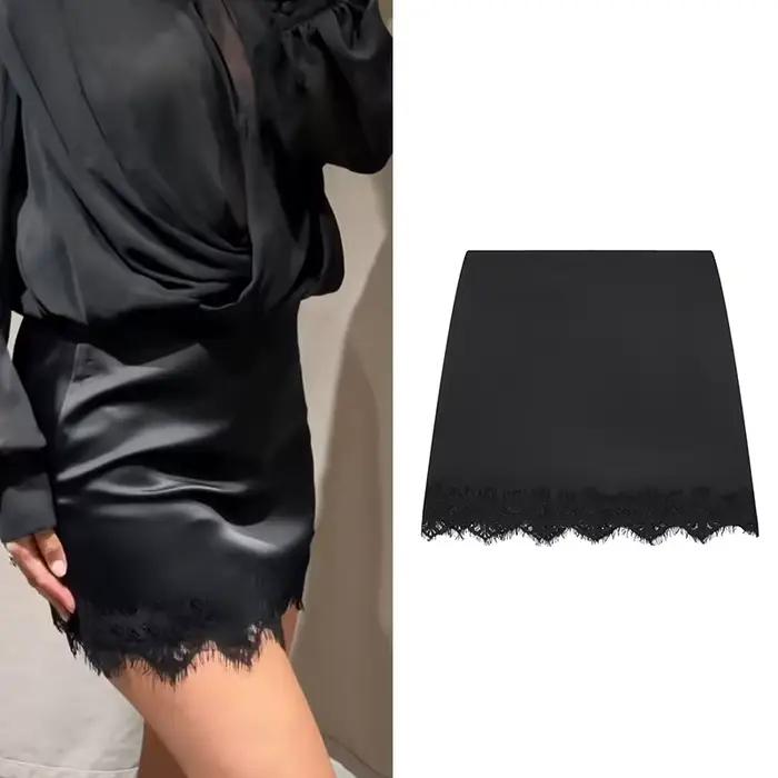 Mini jupe en dentelle sexy a-ligne pour femmes sorties nocturnes春夏新款女性超短蕾丝裙夜店派对百搭