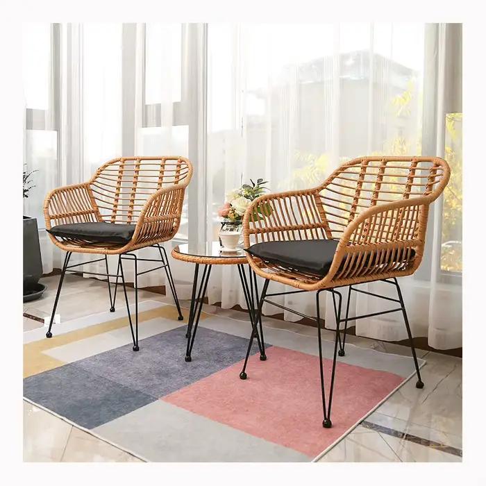 Chaise d'appoint en rotin, chaise de salle à manger avec coussin, fauteuil Antique français en rotin