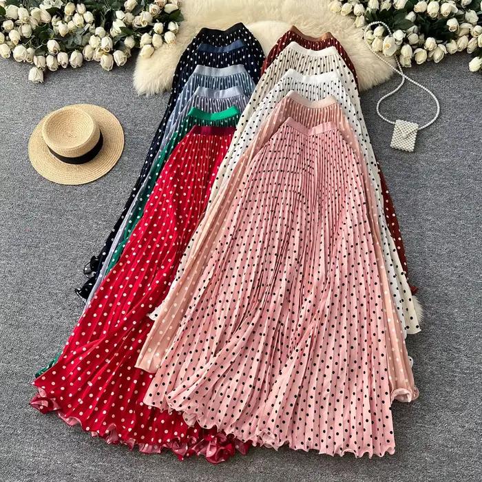 Jupes longues plissées à pois style coréen pour femmes