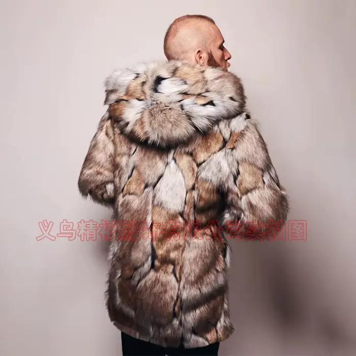 Hommes fausse fourrure veste manteau à capuche mi-longue pardessus hiver chaud épais moelleux Shaggy Vintage affaires décontracté 2025 vêtements d'extérieur