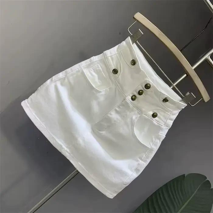 Jupe en jean blanc taille haute pour femmes