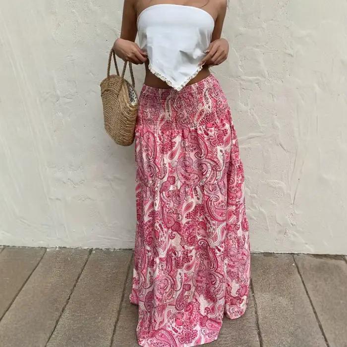 Jupe longue taille haute imprimée style bohème
