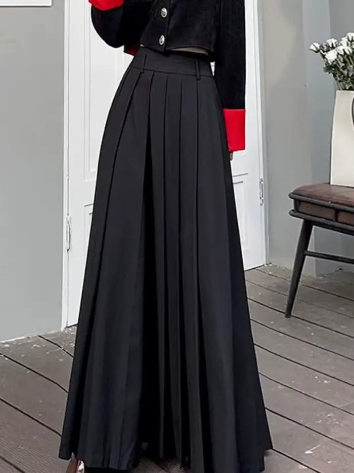 Jupes femmes printemps plissé longueur de plancher solide Simple classique gracieux populaire nouvellement jeune élégant Cool Style coréen offre spéciale