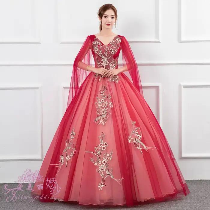 Robe de Mariée Longue Bouffante Brodée, Tenue de Spectacle, de Remise de Diplôme, de ixd'Anniversaire, de Demoiselle d'Honneur, de Bal