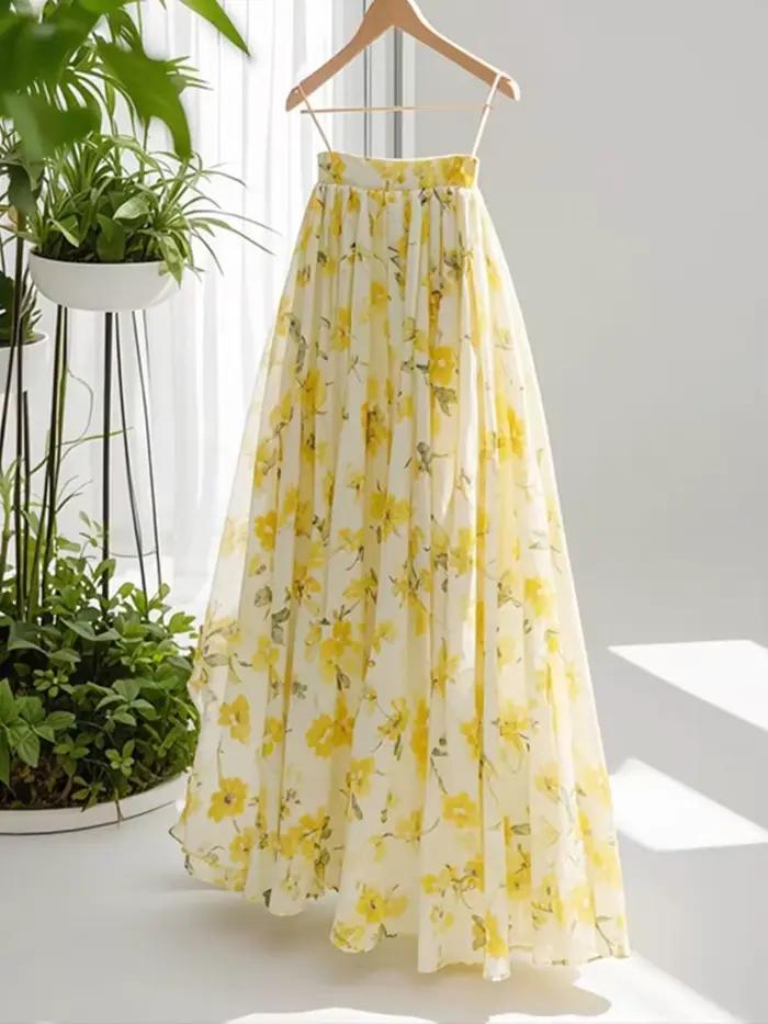 Jupes longues à fleurs jaunes pour femmes