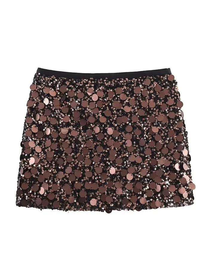 Jupe mini à sequins taille haute pour femme avec de grands détails en paillettes