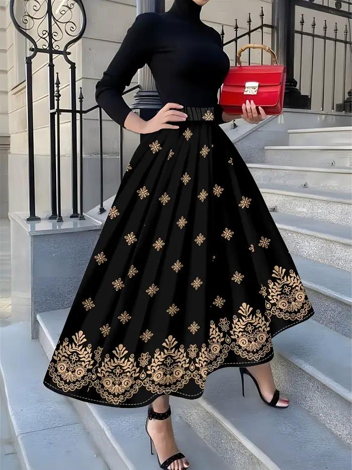 Jupe noire à imprimé floral pour femme