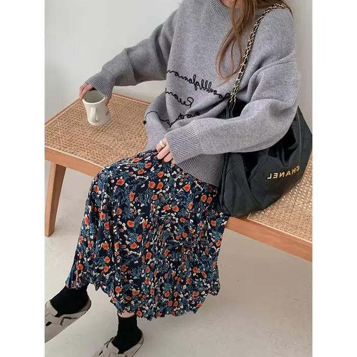 Jupe midi à imprimé floral bleu pour femme
