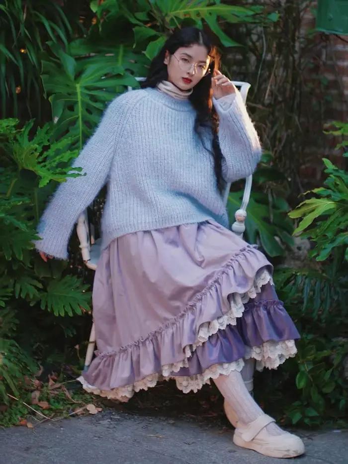 Dames violet couleur unie jupe dentelle