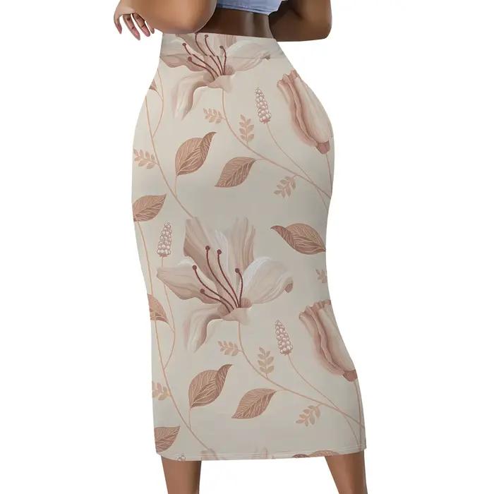 Jupe midi florale, jupe crayon vintage à imprimé lys