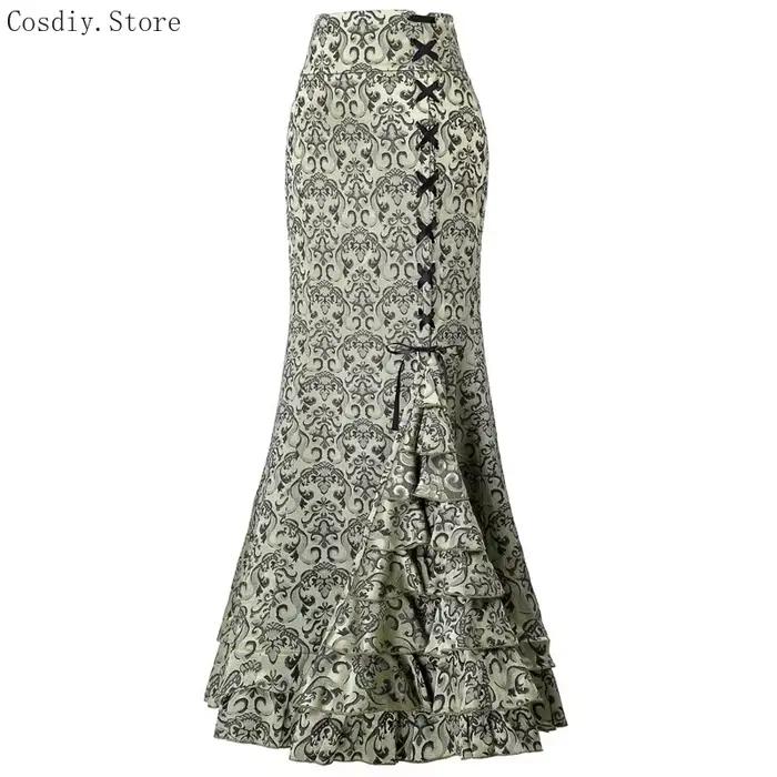 Jacquard sirène jupe moulante Vintage Maxi étage femmes à lacets