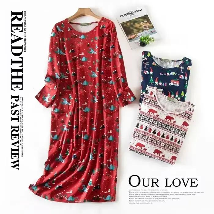 Grande taille Multi couleurs femmes impression chemise de nuit pour printemps et automne à manches longues dames mignon vêtements de nuit longue Style chemise de nuit