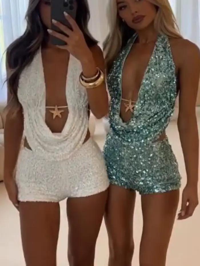 Ensemble mini jupe scintillante à paillettes pour femmes