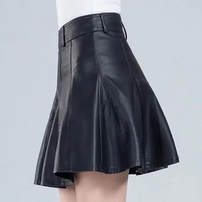 Jupe Mini en cuir véritable pour femme