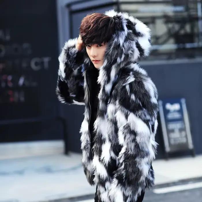 Veste en Fourrure pour Homme, Chaude et Décontractée, Courte, à Capuche, Fermeture Éclair, pour l'Hiver