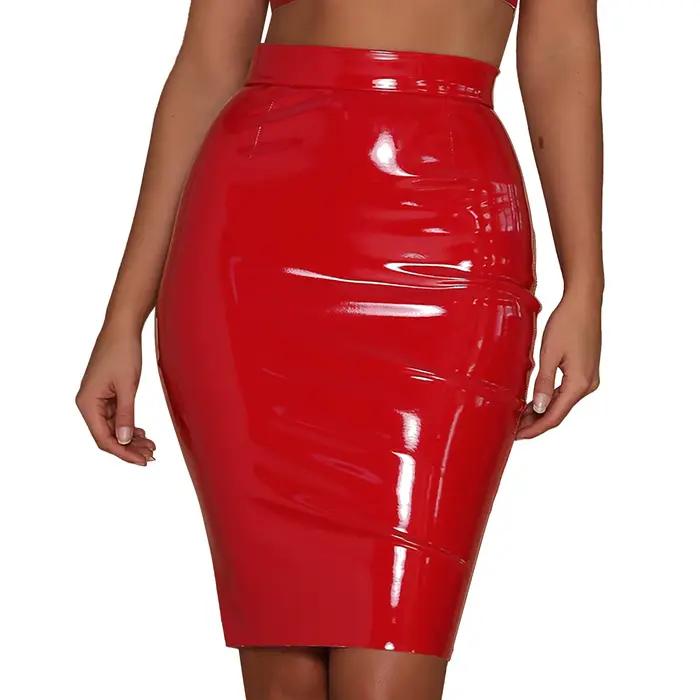 Rouge moulante Pu Mini jupe femmes Faux cuir paquet hanche taille haute