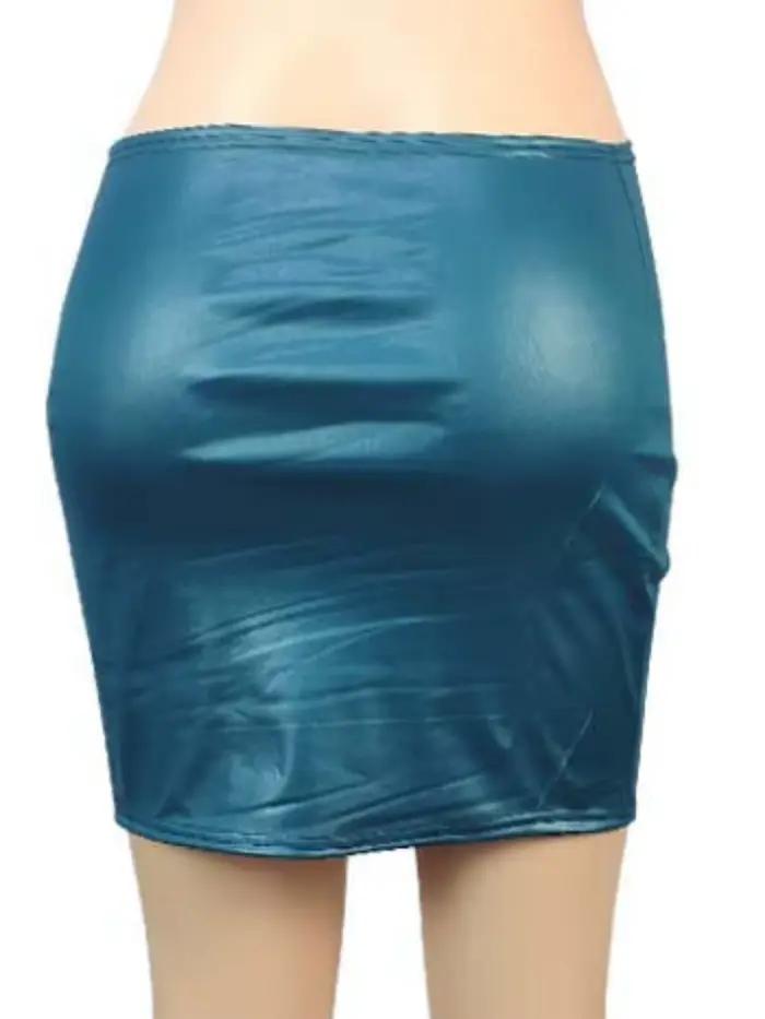Mini jupe en simili cuir PU pour femmes, anneau métallique, fente latérale, taille haute, Slim, Vintage, moulante, fête en Club