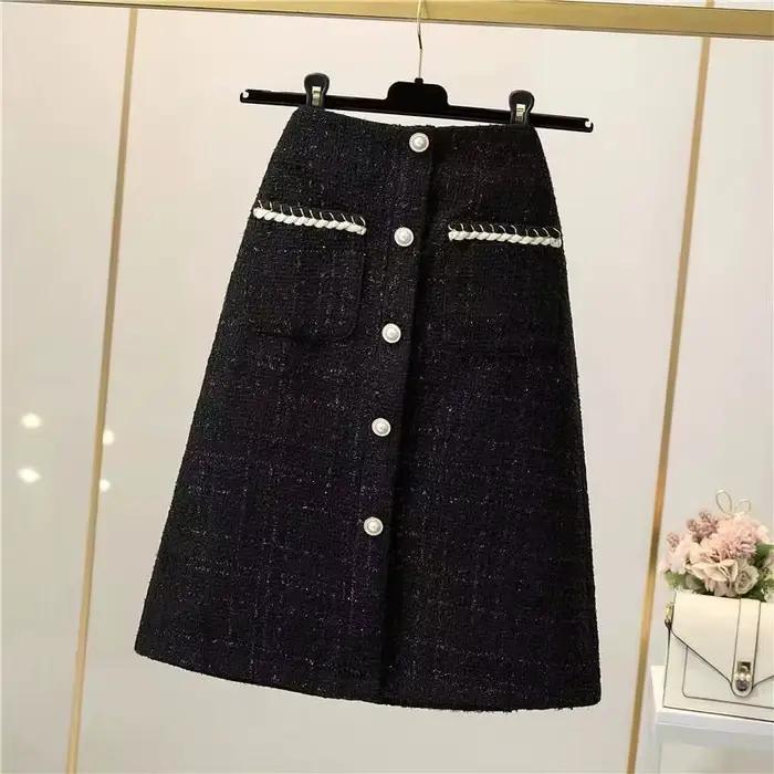 Jupe mi-longue en soie brillante pour femme, taille haute, en laine épaisse, style portefeuille, blanche, collection automne-hiver
