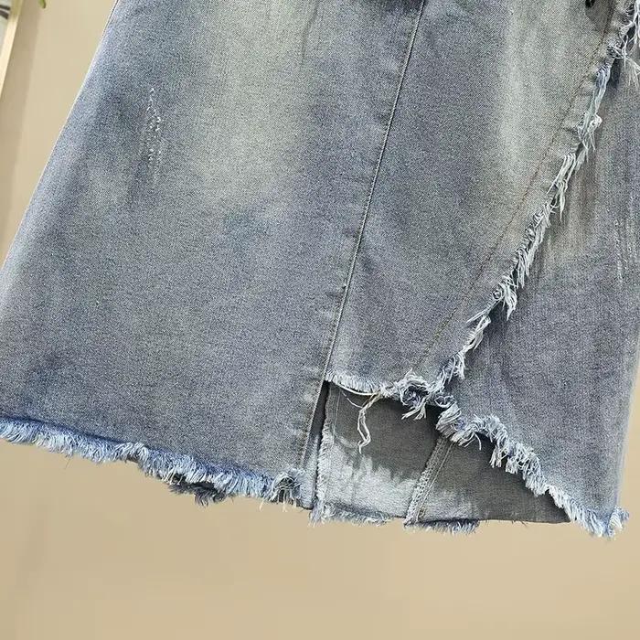 2025 nouvelles femmes jupe bleue longues jupes en jean Style coréen mode trou jupes surdimensionnées pour femme