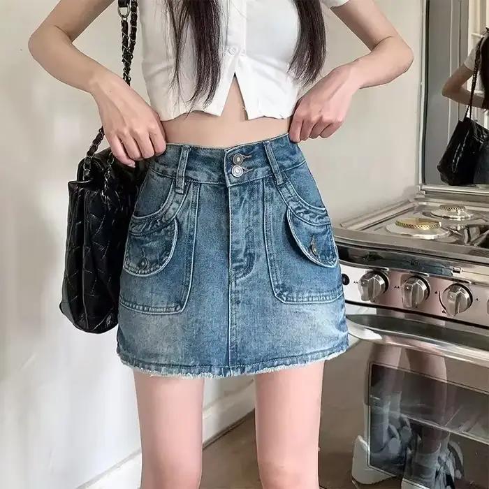 Jupe courte en jean taille haute pour femme